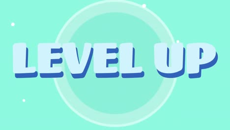Animation-of-level-up-text-over-geometric-shapes-against-blue-background