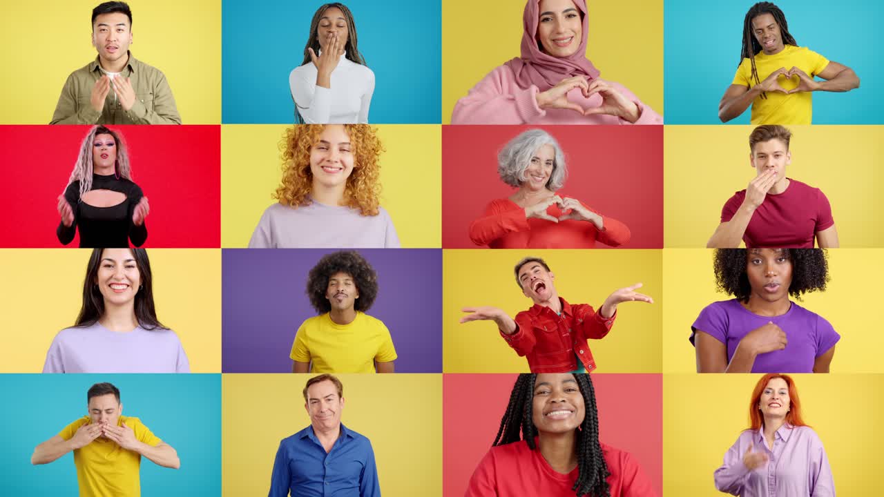 Diverse People Expressing Love and Affection in a Collage