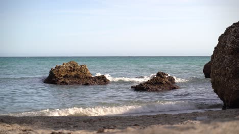 Low-level-view-of-rocks-and-ocean-on-clear-day