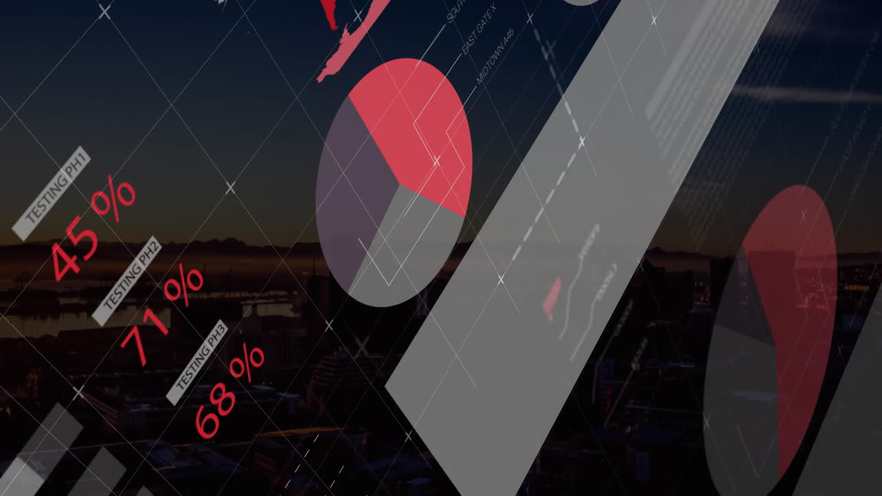 Animation of financial data processing over landscape