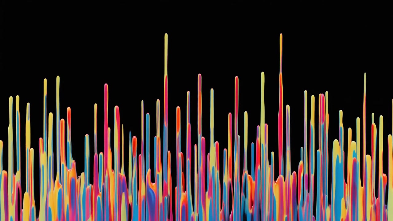 Abstract Colorful Liquid Spikes Rising on Black Background