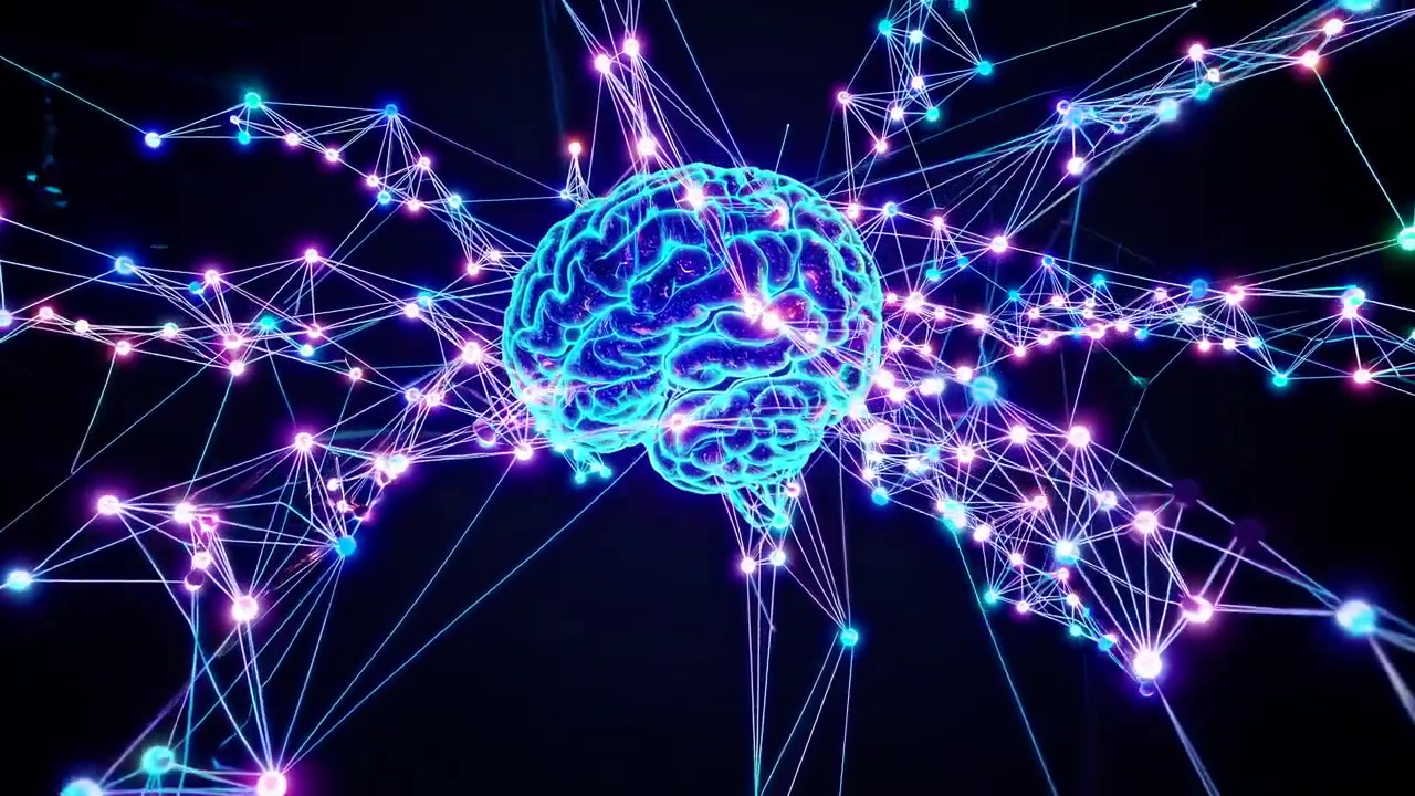 Digital Human Brain Model with Glowing Neural Network Connections