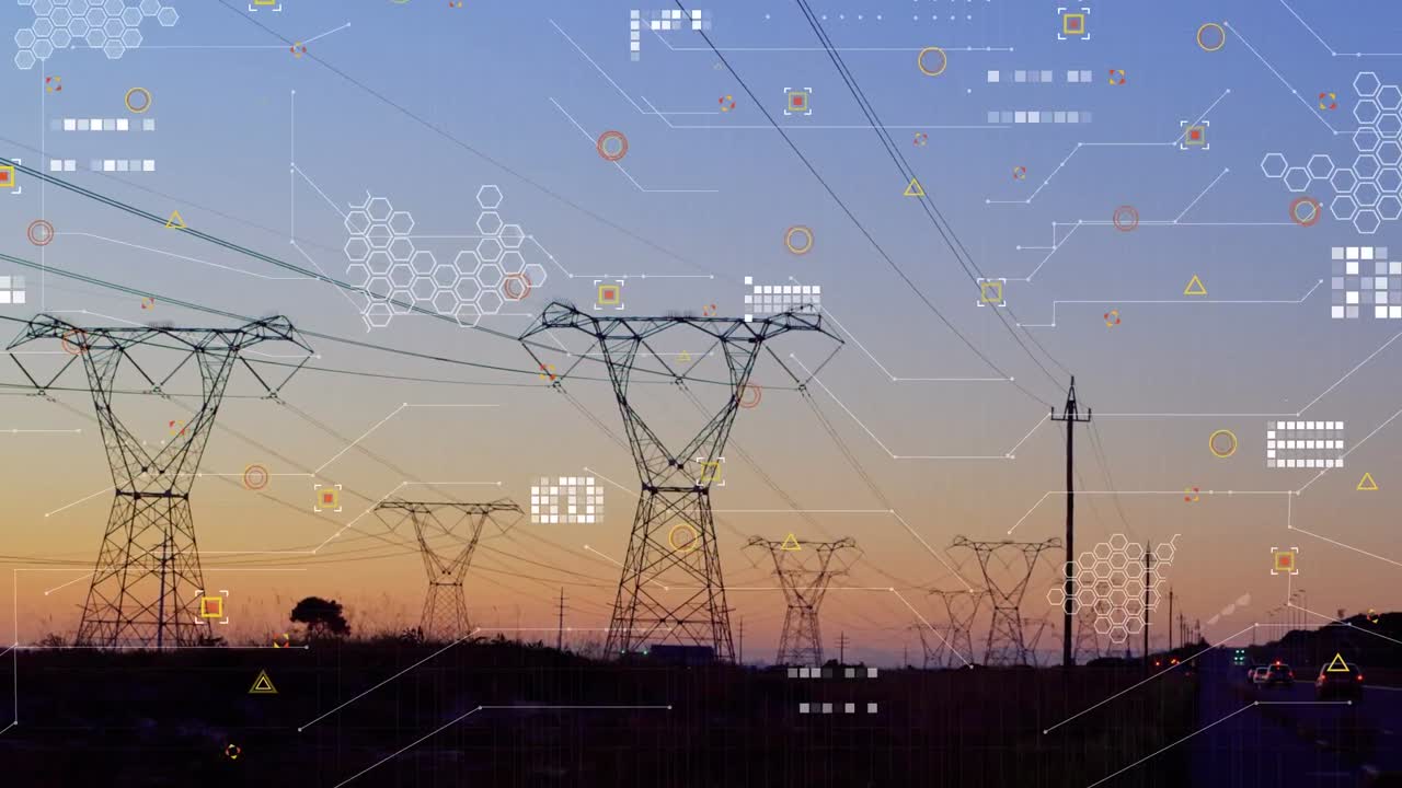 Animation of data processing over overhead power lines