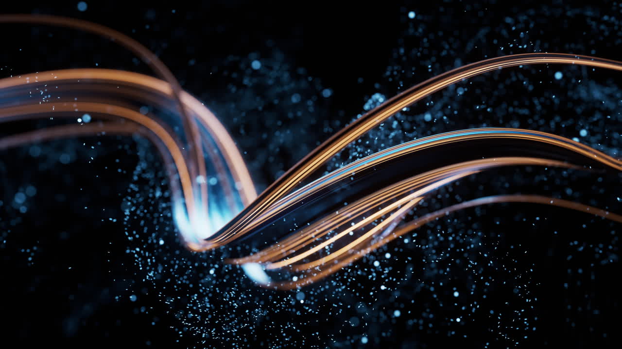 Flowing curve and particles background, 3d rendering.