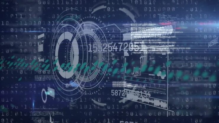 Animation of data processing over blue background