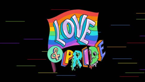 Animation-of-love-and-pride-text-over-rainbow-stripes-on-black-background