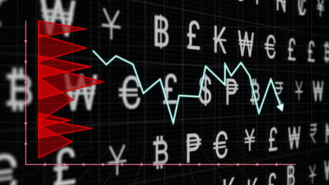 Animation-Der-Währungs--Und-Finanzdatenverarbeitung-Auf-Schwarzem-Hintergrund