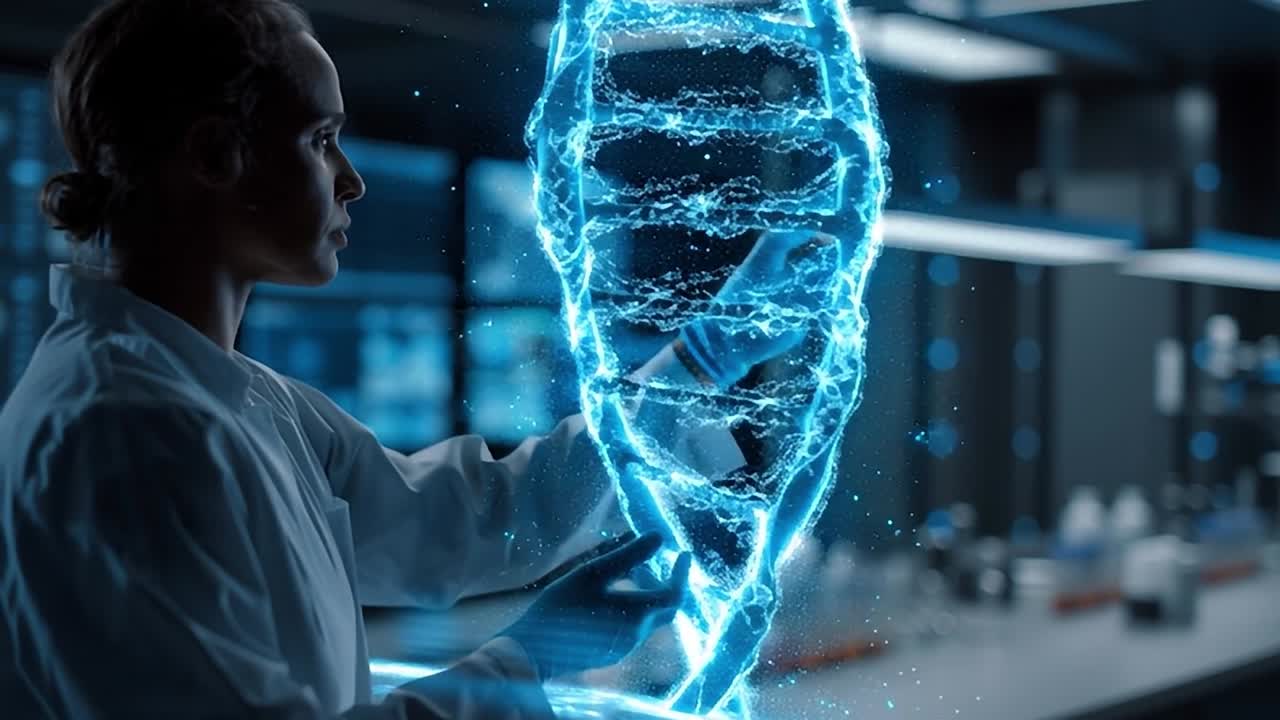 Scientist visualizes DNA structure in modern laboratory setting