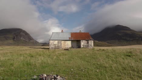 an old abandoned botha shelter on a remote beach coastline on the isle of skye scotland