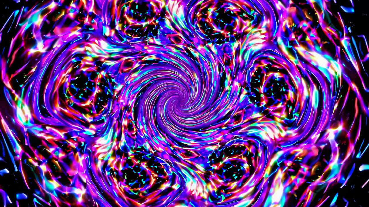 Abstract video of swirling neon lights in a kaleidoscope pattern