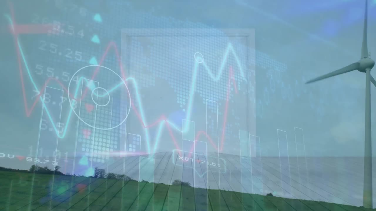 풍력 터빈을 통해 금융 데이터 처리의 애니메이션