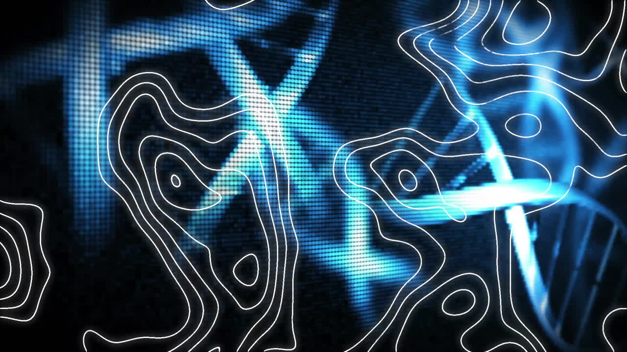 Animation of white shapes moving over dna strands