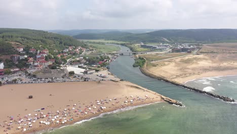 Aerial-view-of-Riva-River-and-Riva-town-on-the-Black-Sea-coast-at-the-Asian-side-of-Istanbul,-Turkey