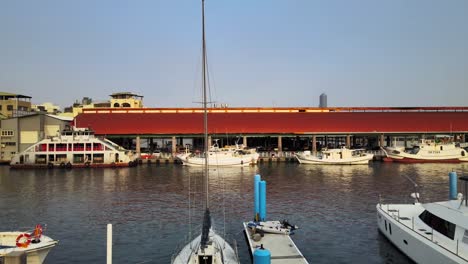 Passenger-boats-docked-in-a-harbor