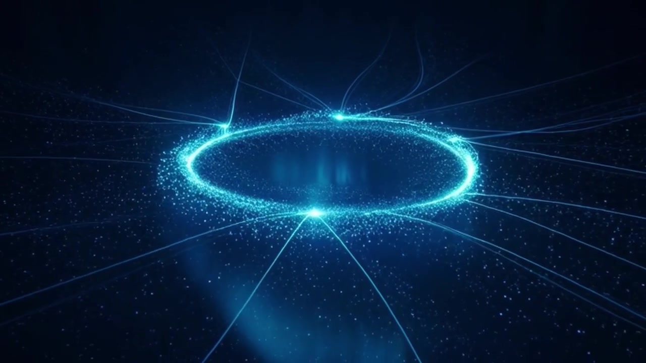 Abstract Blue Particles Forming a Glowing Circle in Digital Space