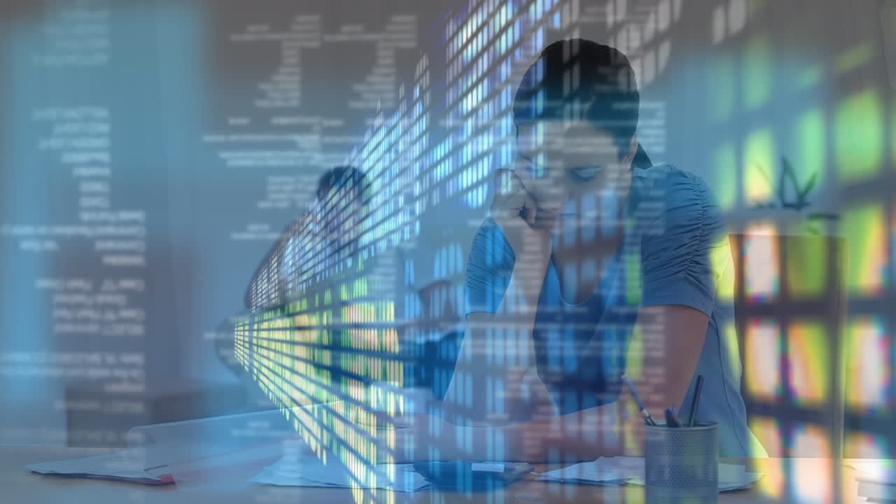 animación del procesamiento de datos sobre la pareja caucásica