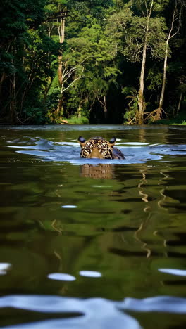 jaguar swimming in the amazon river