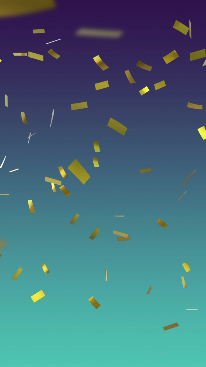 Animation of confetti falling over gradient blue background