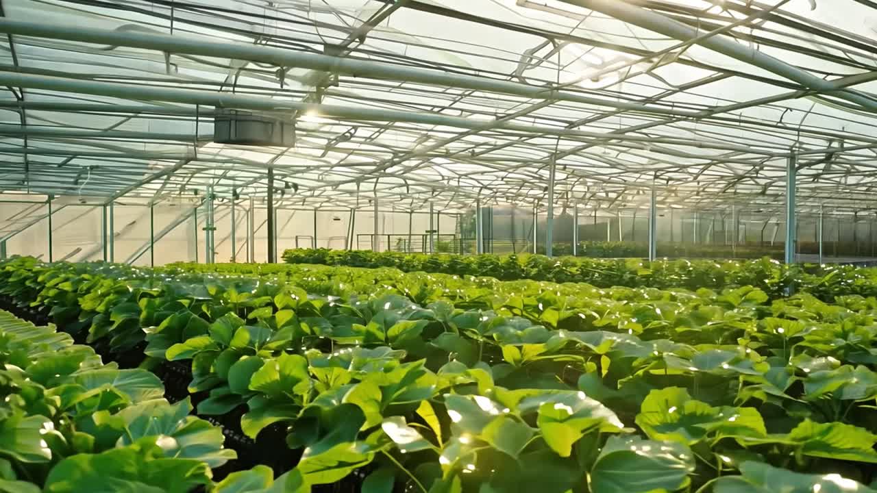 Greenhouse with Rows of Plants