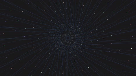 puntos y líneas conectados de neón en círculos en el espacio oscuro