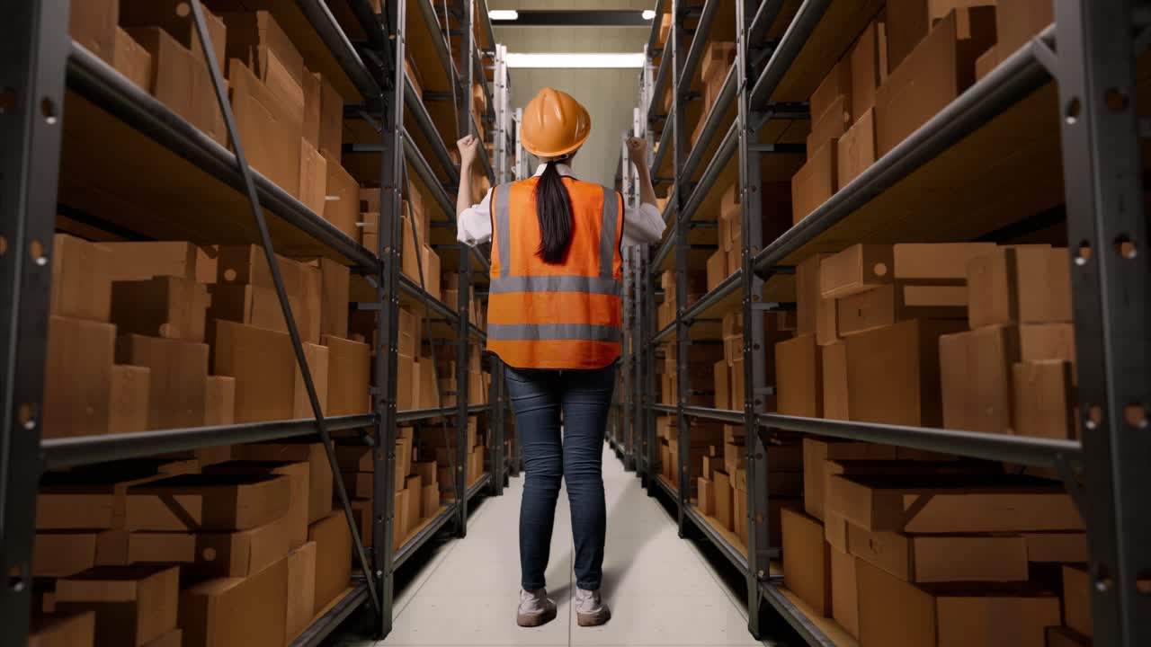 trabajador del almacén celebrando el éxito