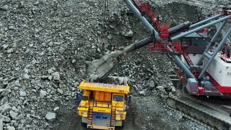 open pit mine operation with excavator and dump truck