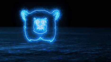 Símbolo-Del-Logotipo-Del-Oso-Revelado-Sobre-Una-Superficie-Oscura-Reflectante-En-Neón-Azul-Y-Amarillo-Radiactivo