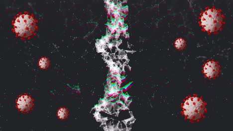 animation of falling cells and network of connections over black background