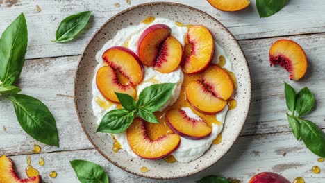 peach and yogurt salad with honey drizzle