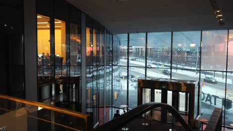 modern building interior with city view in winter