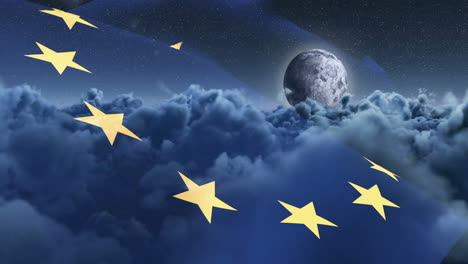 flag of europe waving against sky and clouds 4k