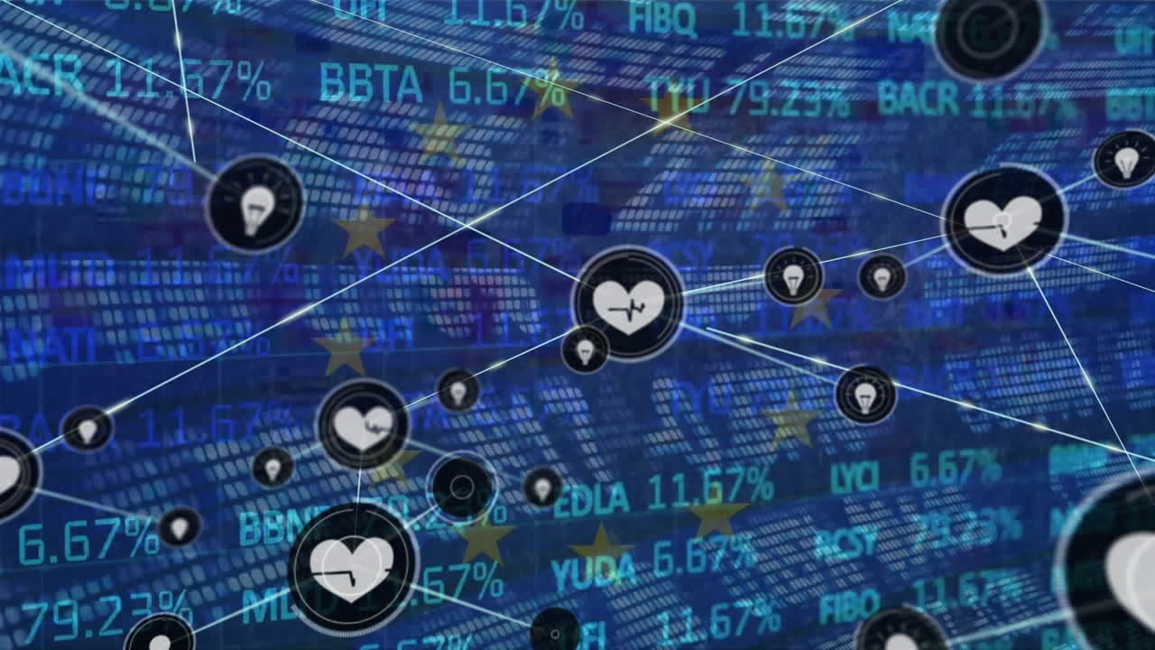 데이터 처리를 통해 아이콘으로 연결 네트워크의 애니메이션