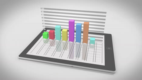 animation of statistical data processing over a digital tablet on white surface