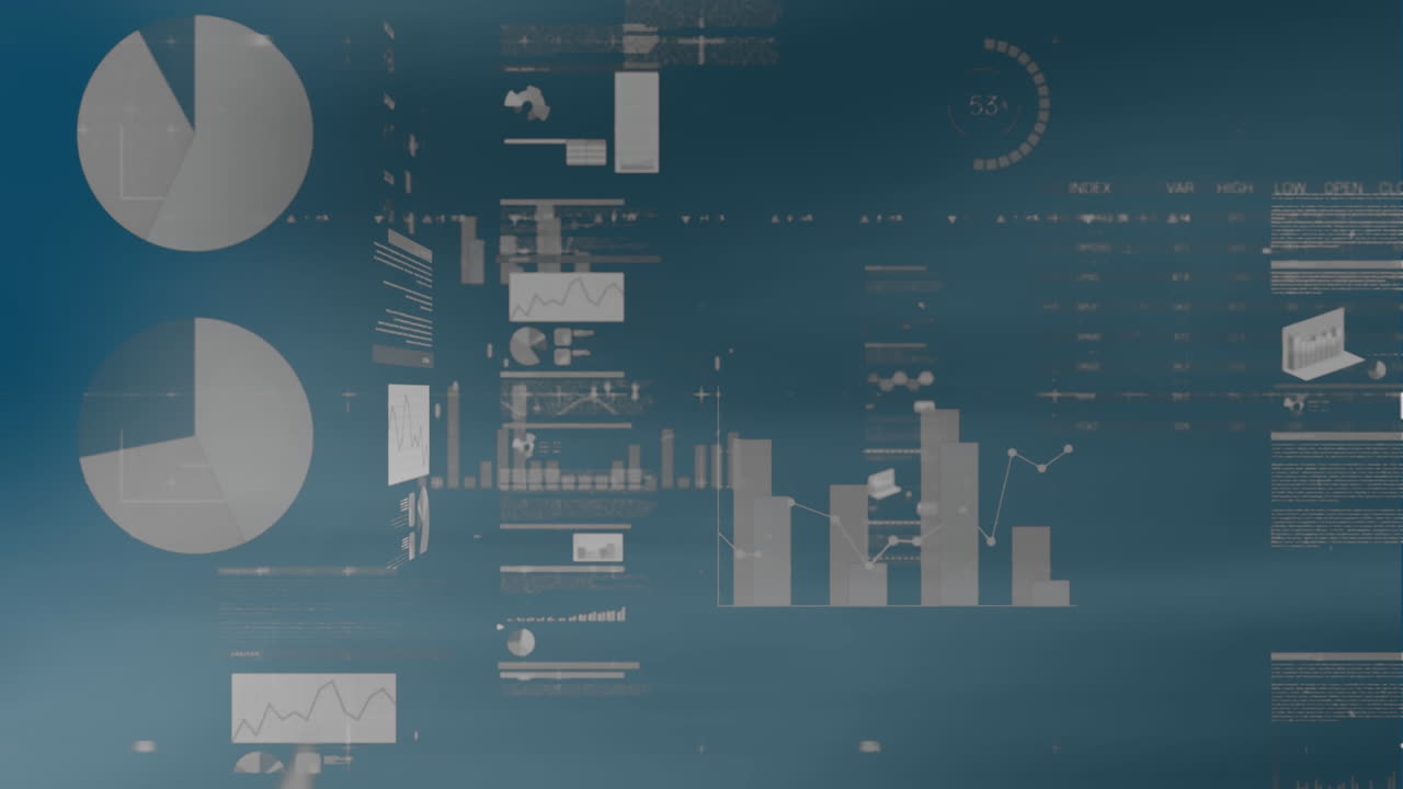 animación del procesamiento de datos financieros sobre un fondo gris
