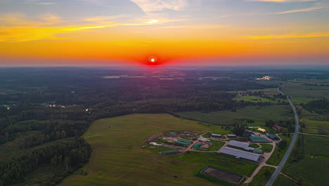 orange color sky horizon over countryside town during sunset. timelapse