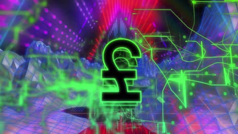 animación del signo de libra sobre las conexiones y el fondo de neón