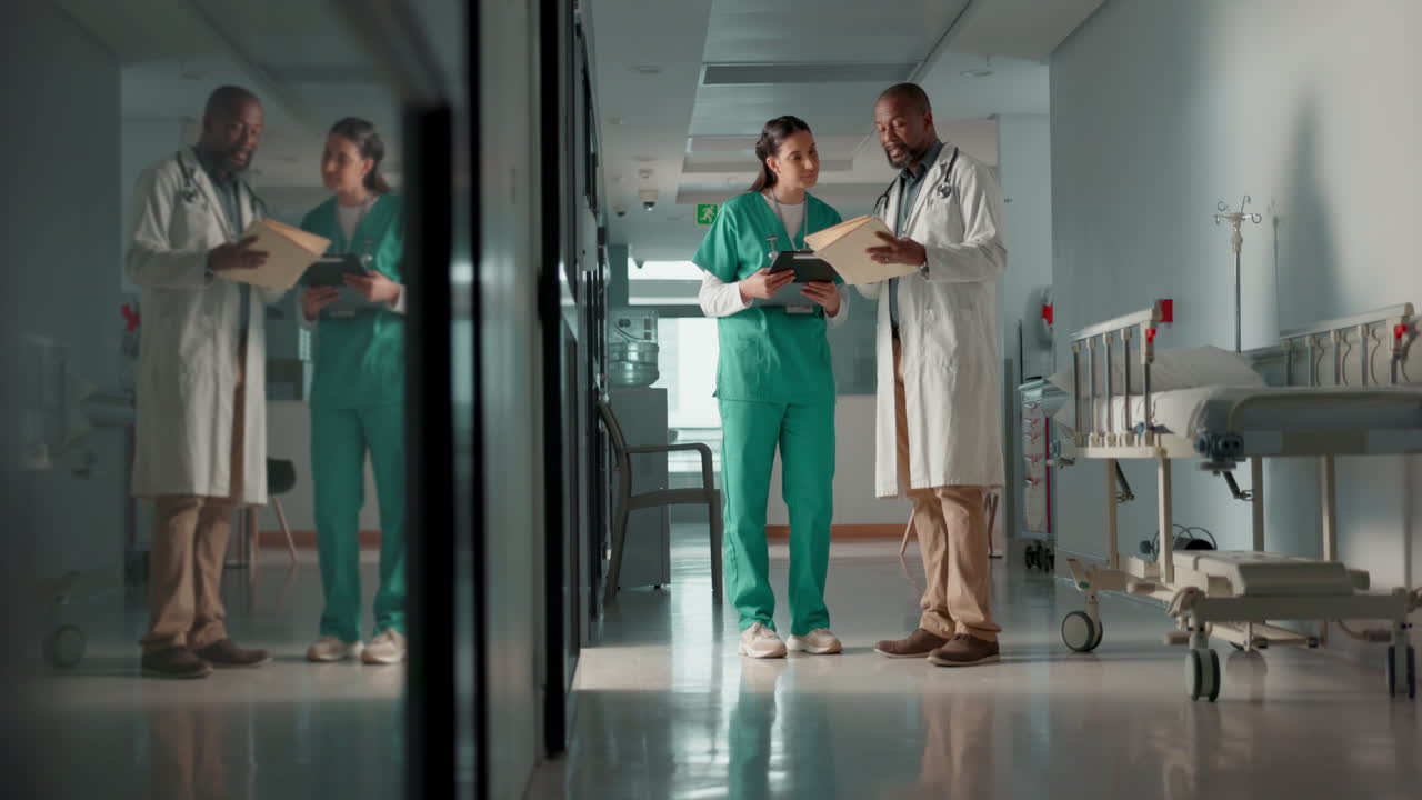 Doctors, man and woman in documents