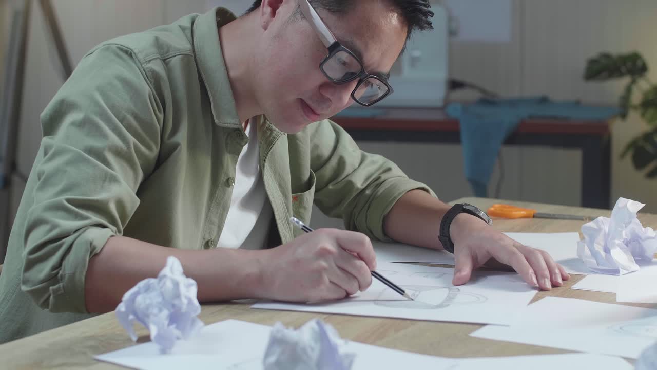 집에서 옷을 디자인하는 남자