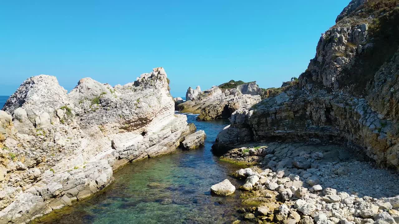 Rocks taken from the aerial view with a drone among the rocks on the coast of Istanbul