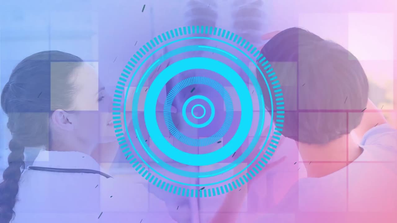 animación de escaneo de alcance y puntos sobre diversos médicos