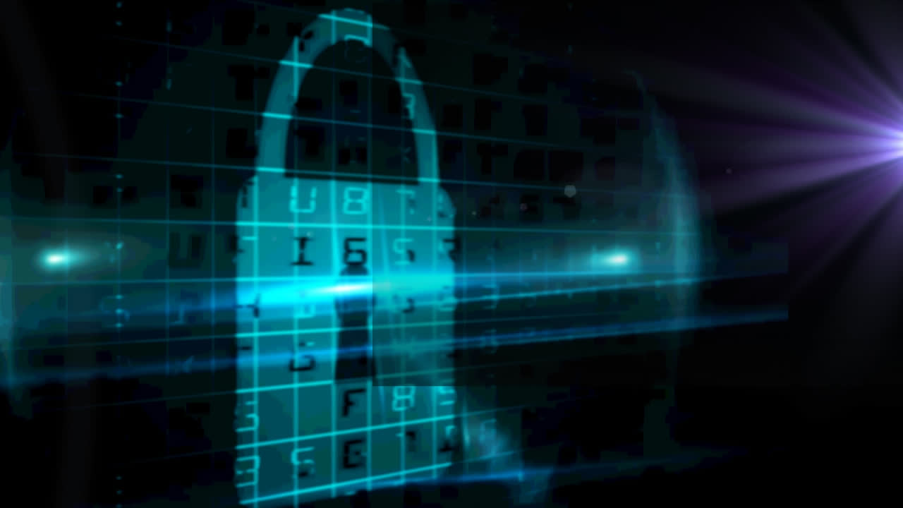 Animation of security pad lock over processor core