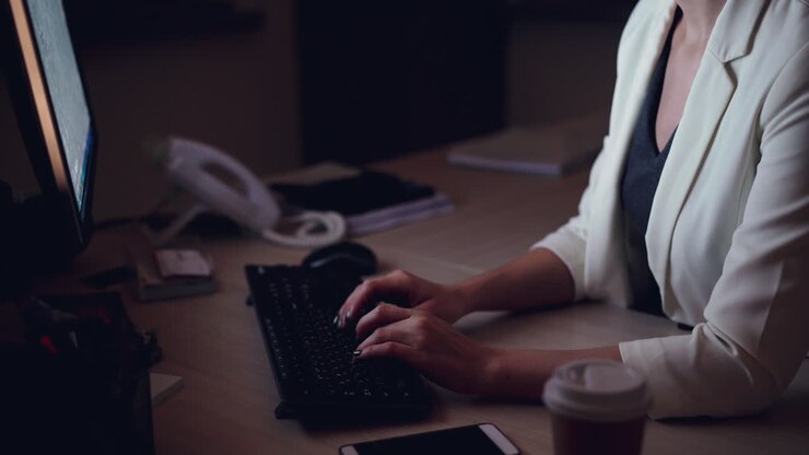 Frau arbeitet spät in der Nacht im Büro