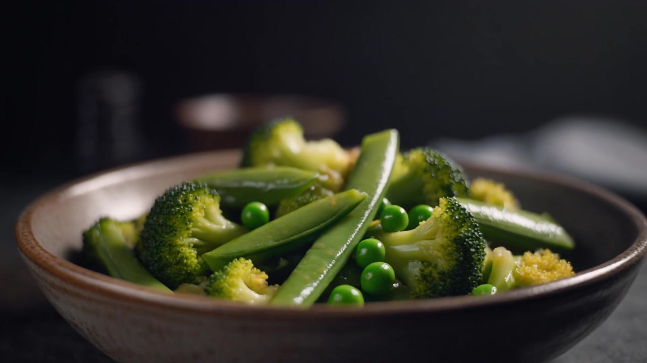 Ciotola di verdure verdi fresche al vapore su superficie scura
