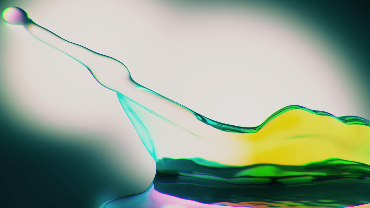 abstract Slo-Mo Crown Splash with yellow and cyan hue, bullet time cgi animation