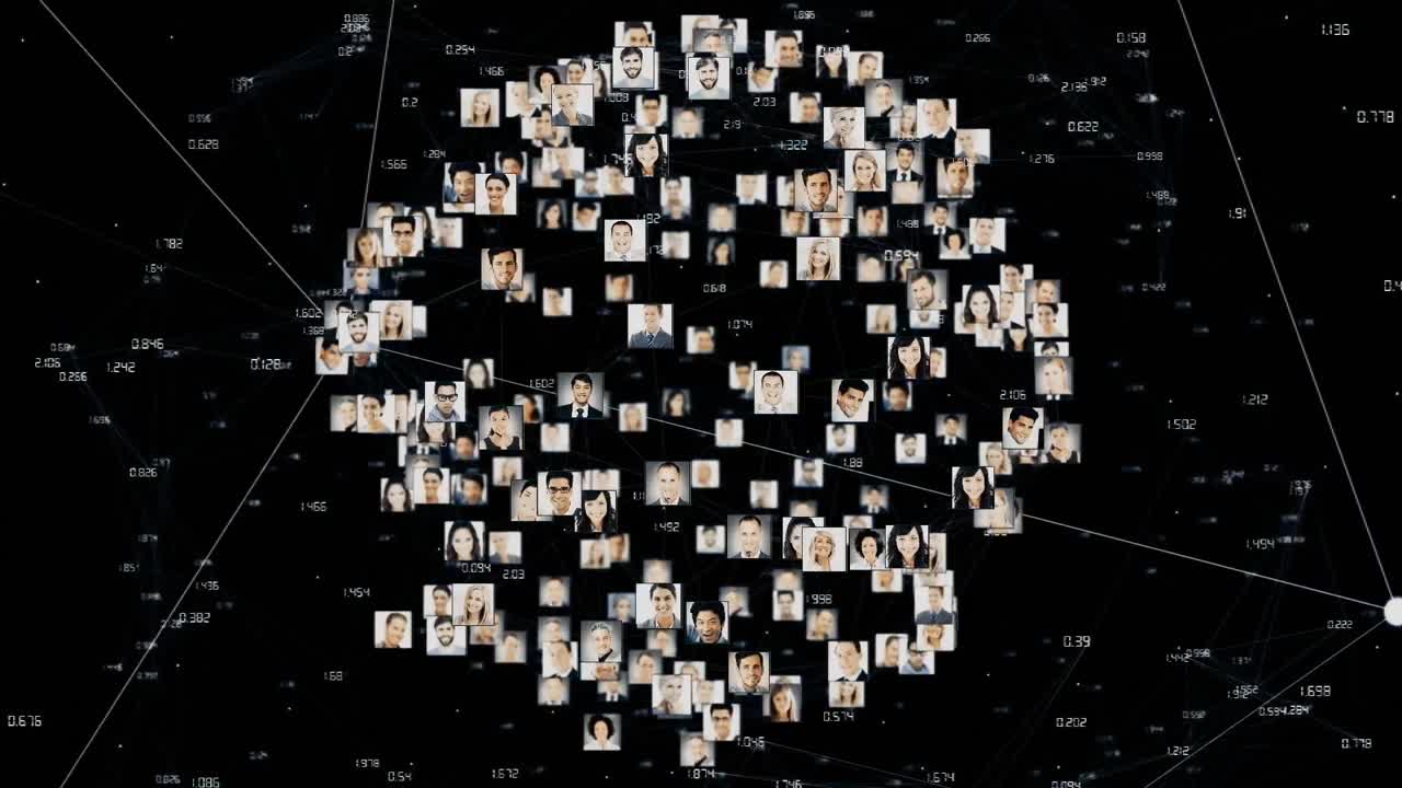 animación de la red de conexiones con fotos de todo el mundo