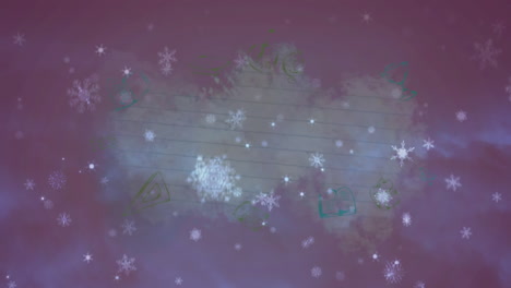 animación de copos de nieve de navidad cayendo sobre el cuaderno de la escuela alineado