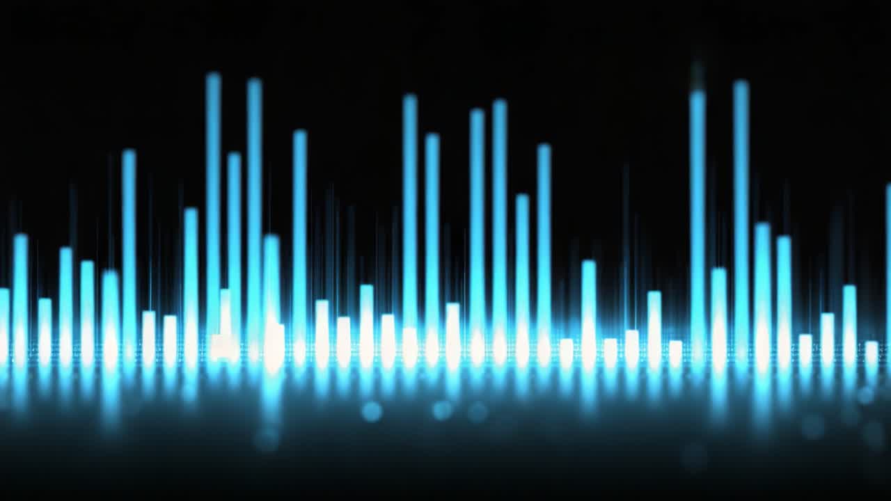 Stunning Digital Visualization of Sound Waves in Vivid Blue and Black Background, Capturing the Essence of Audio Frequencies and Their Aesthetic Beauty