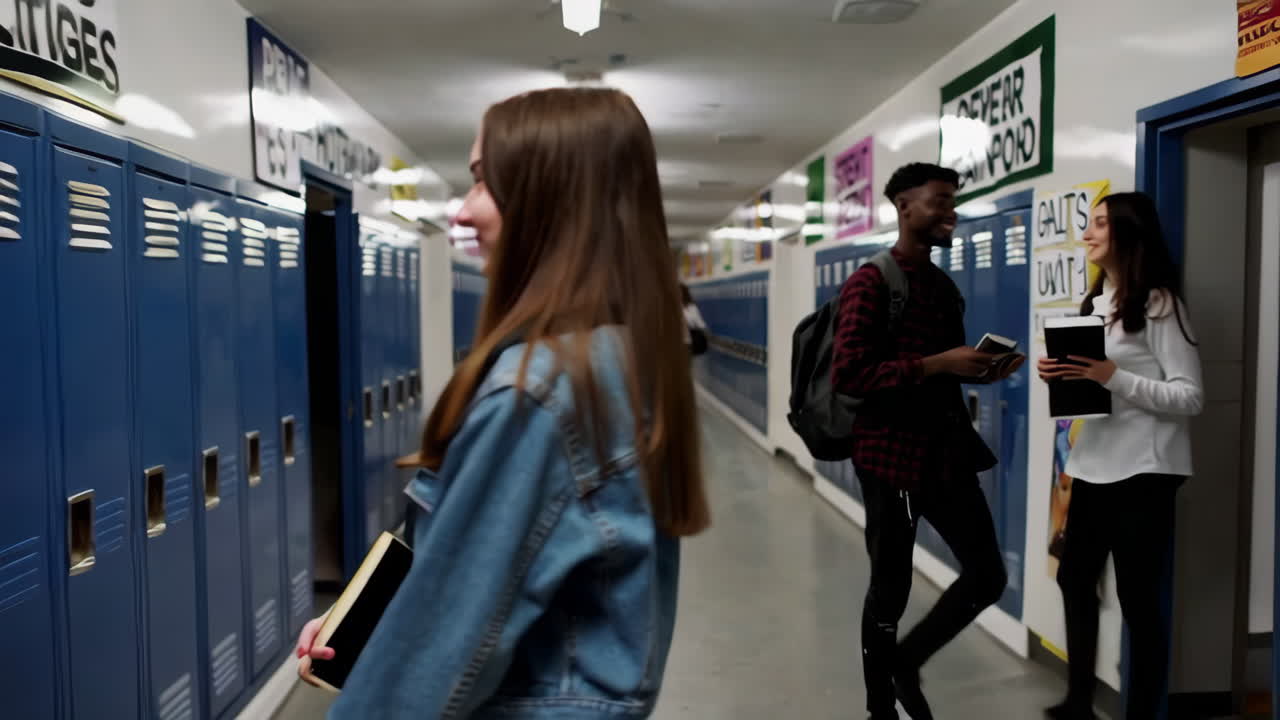 escena en el pasillo de la escuela secundaria.