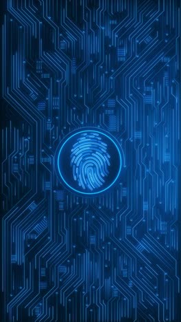 futuristic thumbprint at center dynamic circuit board animation identity biometrics security system