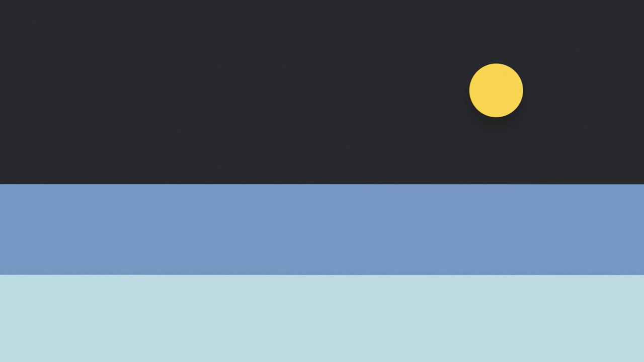 Abstrakt minimalistisk animation af en stigende måne over et landskab